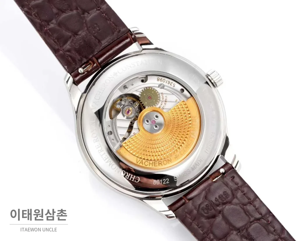 바쉐론콘스탄틴 메티에다르 스틸 블루다이얼 미니멀 오토매틱 40mm 브라운 가죽 스트랩