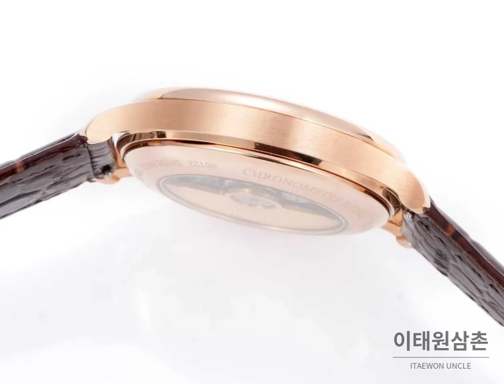 바쉐론콘스탄틴 메티에다르 스틸 블루다이얼 미니멀 오토매틱 40mm 브라운 가죽 스트랩 로즈골드 베젤
