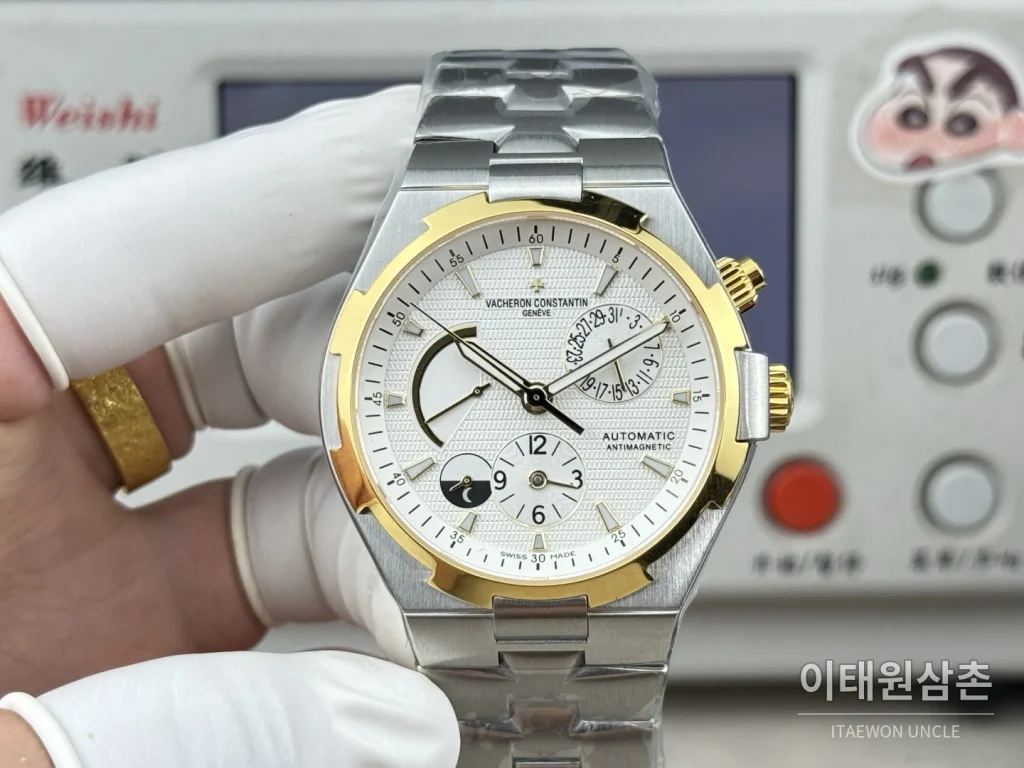 바쉐론콘스탄틴 오버시즈 듀얼타임 파워리저브 오토매틱 42mm 블루 스틸 브레이슬릿 골드 베젤