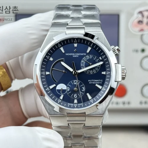 바쉐론콘스탄틴 오버시즈 듀얼타임 파워리저브 오토매틱 42mm 블루 스틸 브레이슬릿 (3)