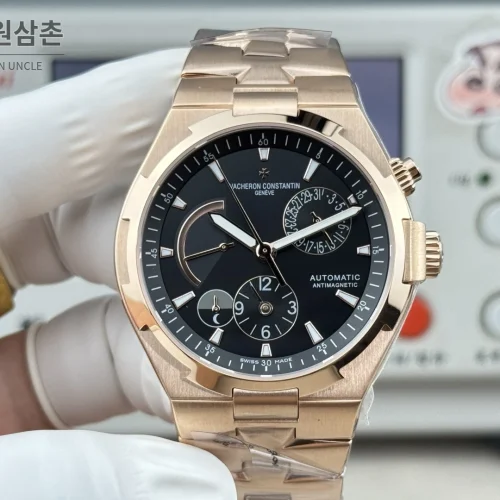 바쉐론콘스탄틴 오버시즈 듀얼타임 파워리저브 오토매틱 42mm 블루 로즈골드 브레이슬릿 로즈골드 케이스