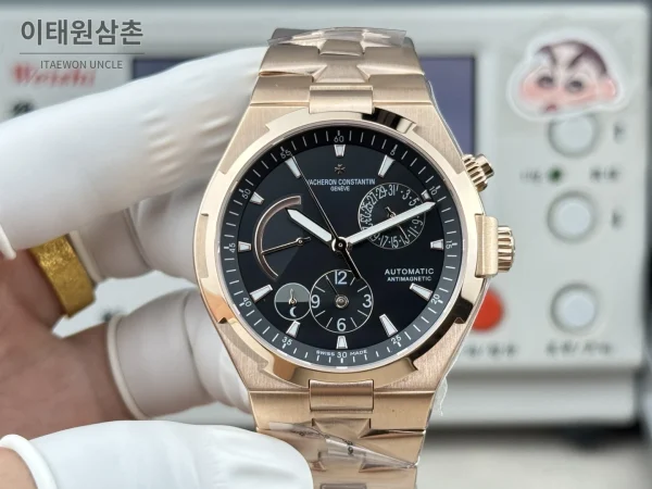 바쉐론콘스탄틴 오버시즈 듀얼타임 파워리저브 오토매틱 42mm 블루 로즈골드 브레이슬릿 로즈골드 케이스