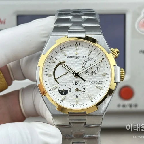 바쉐론콘스탄틴 오버시즈 듀얼타임 파워리저브 오토매틱 42mm 블루 스틸 브레이슬릿 골드 베젤