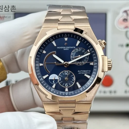 바쉐론콘스탄틴 오버시즈 듀얼타임 파워리저브 오토매틱 42mm 블루 로즈골드 브레이슬릿 로즈골드 베젤 바쉐론콘스탄틴 오버시즈 듀얼타임 파워리저브 오토매틱 42mm 블루 로즈골드 브레이슬릿 로즈골드 베젤