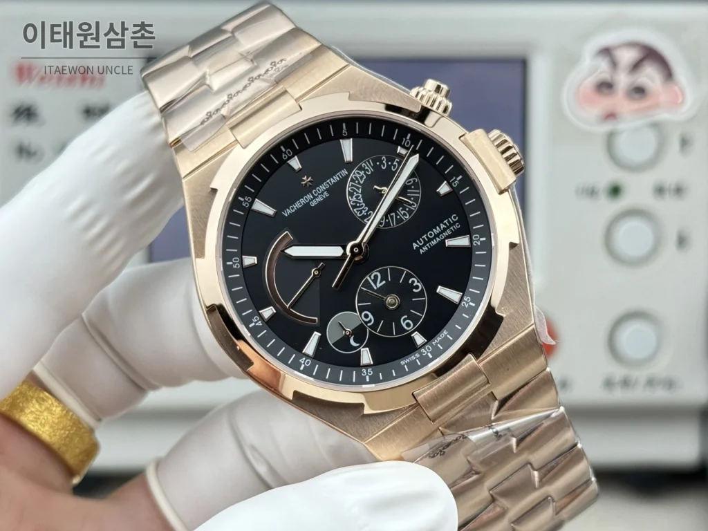 바쉐론콘스탄틴 오버시즈 듀얼타임 파워리저브 오토매틱 42mm 블루 로즈골드 브레이슬릿 로즈골드 케이스