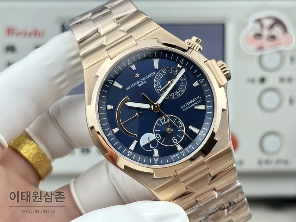바쉐론콘스탄틴 오버시즈 듀얼타임 파워리저브 오토매틱 42mm 블루 로즈골드 브레이슬릿 로즈골드 베젤