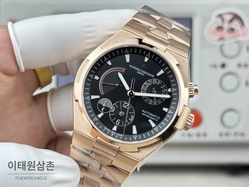 바쉐론콘스탄틴 오버시즈 듀얼타임 파워리저브 오토매틱 42mm 블루 로즈골드 브레이슬릿 로즈골드 케이스