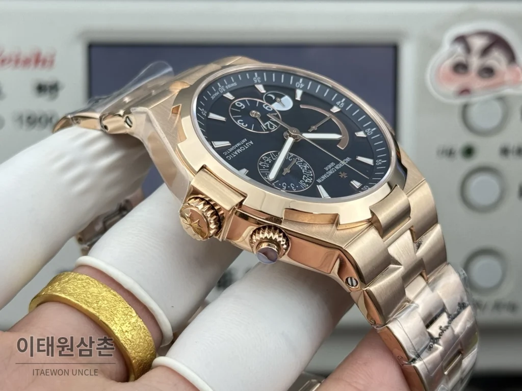 바쉐론콘스탄틴 오버시즈 듀얼타임 파워리저브 오토매틱 42mm 블루 로즈골드 브레이슬릿 로즈골드 베젤