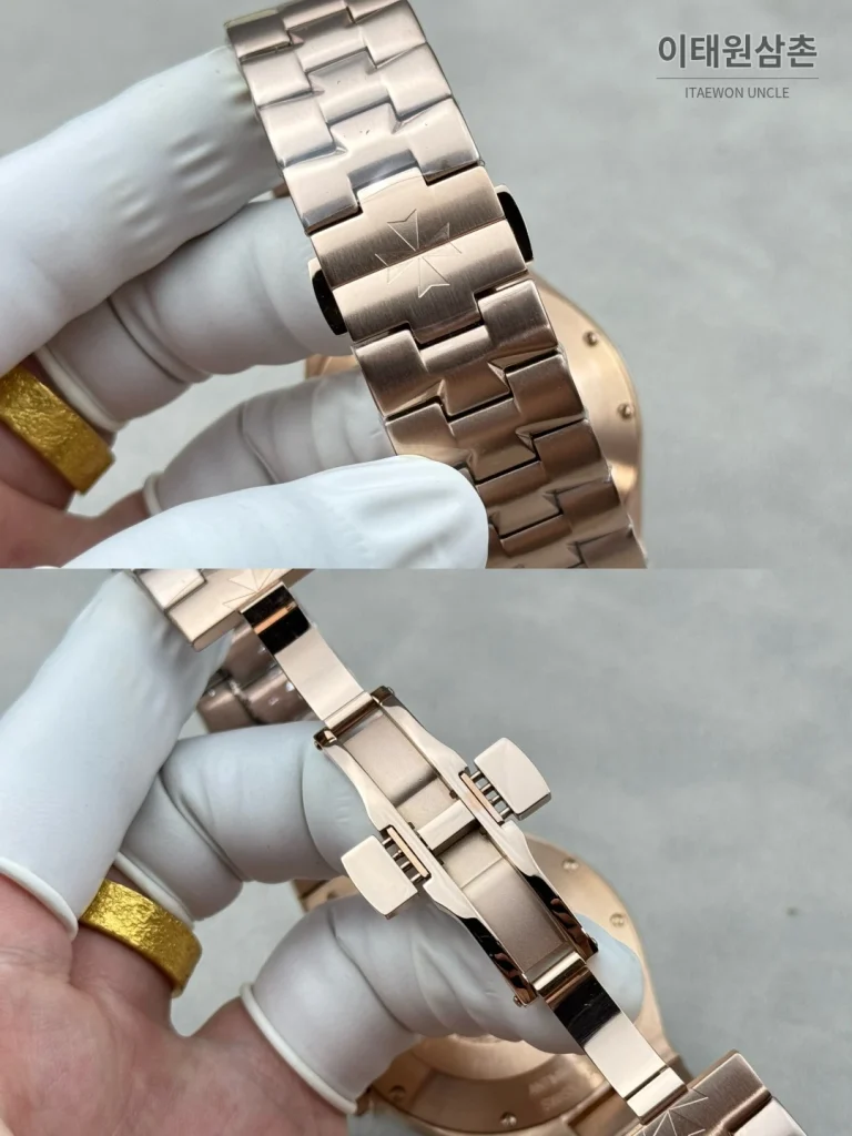 바쉐론콘스탄틴 오버시즈 듀얼타임 파워리저브 오토매틱 42mm 블루 로즈골드 브레이슬릿 로즈골드 케이스 (4)
