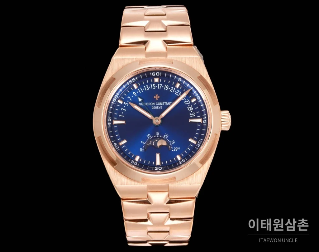 바쉐론콘스탄틴 오버시즈 레트로그레이드 데이트 오토매틱 41mm 블루 로즈골드 브레이슬릿 로즈골드 베젤
