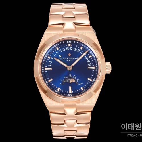 바쉐론콘스탄틴 오버시즈 레트로그레이드 데이트 오토매틱 41mm 블루 로즈골드 브레이슬릿 로즈골드 베젤