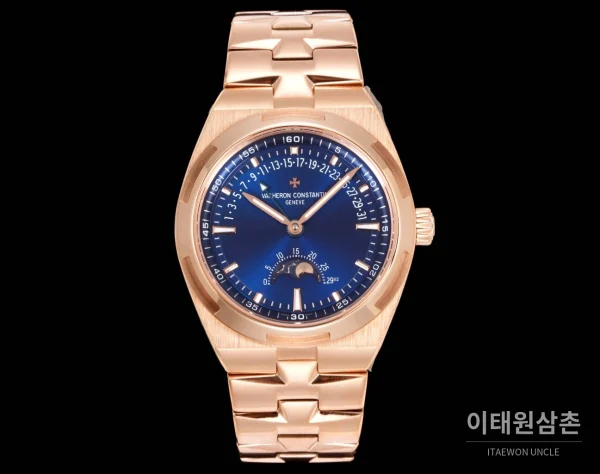 바쉐론콘스탄틴 오버시즈 레트로그레이드 데이트 오토매틱 41mm 블루 로즈골드 브레이슬릿 로즈골드 베젤