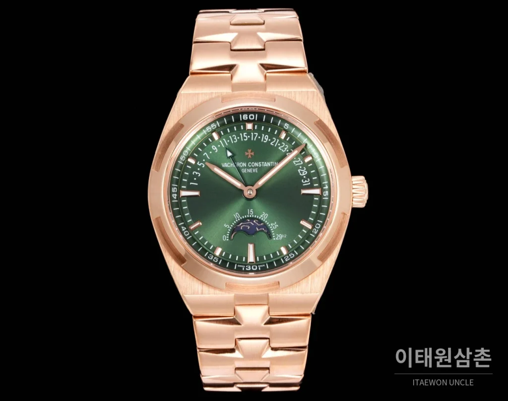 바쉐론콘스탄틴 오버시즈 레트로그레이드 데이트 오토매틱 41mm 블루 로즈골드 브레이슬릿 로즈골드 케이스