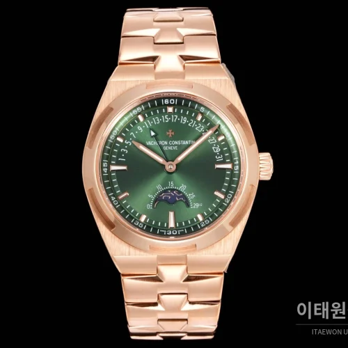 바쉐론콘스탄틴 오버시즈 레트로그레이드 데이트 오토매틱 41mm 블루 로즈골드 브레이슬릿 로즈골드 케이스