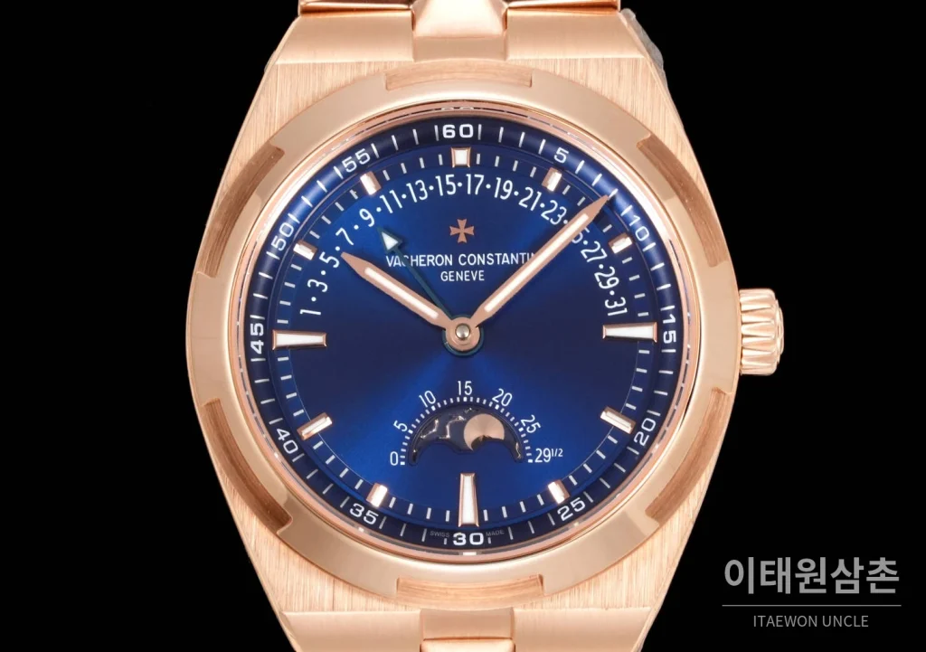 바쉐론콘스탄틴 오버시즈 레트로그레이드 데이트 오토매틱 41mm 블루 로즈골드 브레이슬릿 로즈골드 베젤