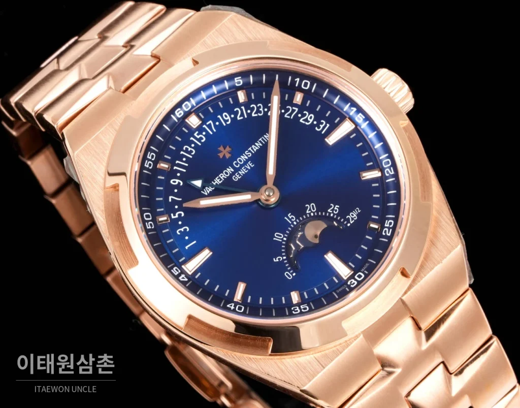 바쉐론콘스탄틴 오버시즈 레트로그레이드 데이트 오토매틱 41mm 블루 로즈골드 브레이슬릿 로즈골드 베젤