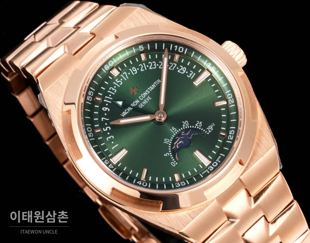 바쉐론콘스탄틴 오버시즈 레트로그레이드 데이트 오토매틱 41mm 블루 로즈골드 브레이슬릿 로즈골드 케이스
