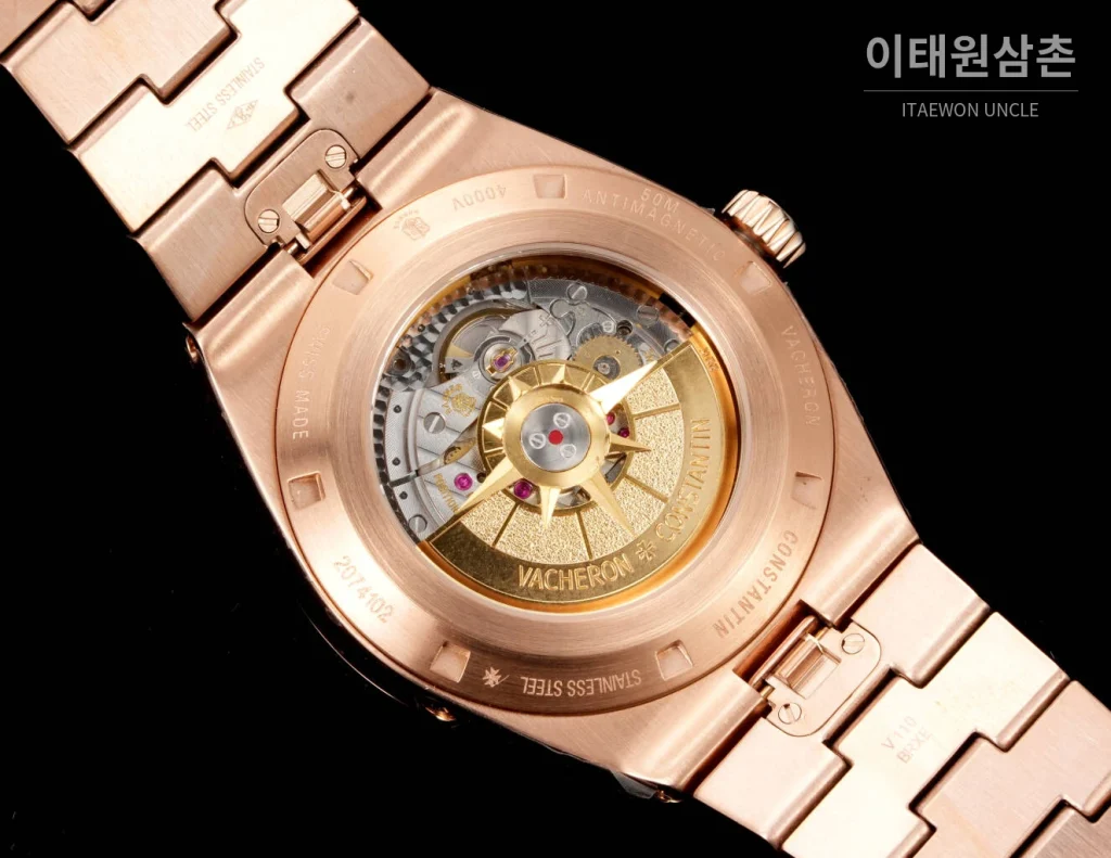 바쉐론콘스탄틴 오버시즈 레트로그레이드 데이트 오토매틱 41mm 블루 로즈골드 브레이슬릿 로즈골드 케이스