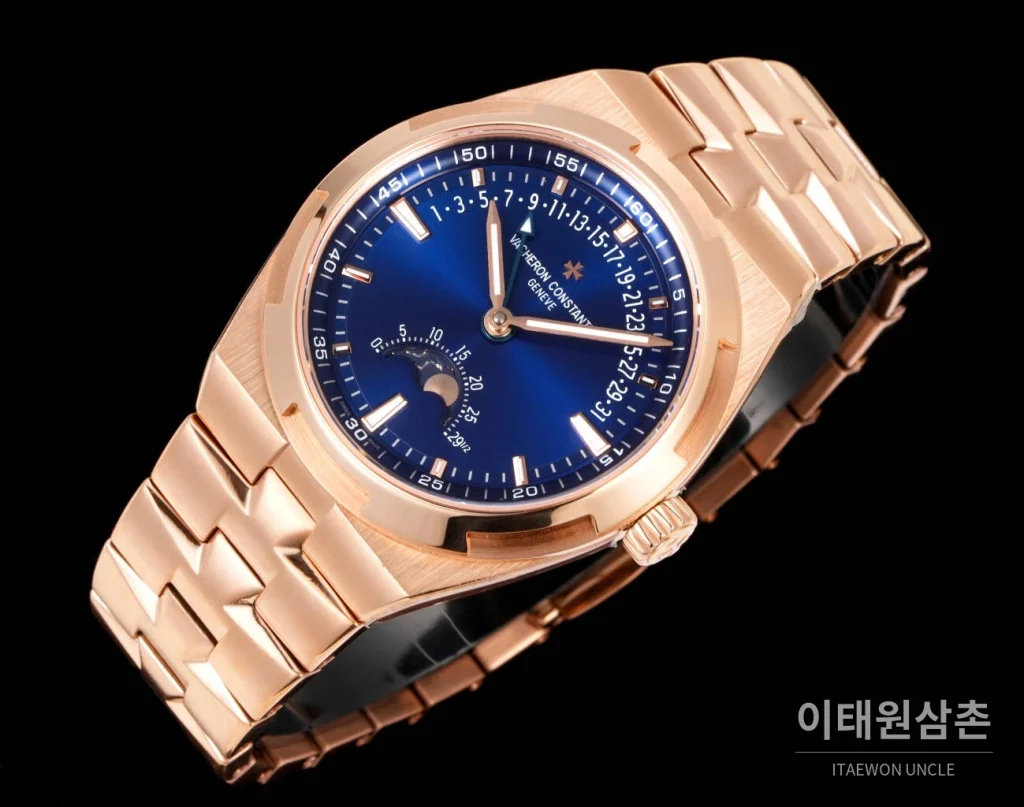 바쉐론콘스탄틴 오버시즈 레트로그레이드 데이트 오토매틱 41mm 블루 로즈골드 브레이슬릿 로즈골드 베젤