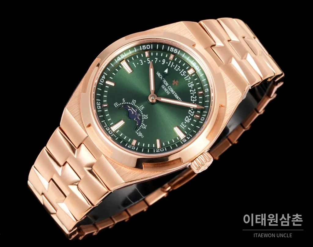 바쉐론콘스탄틴 오버시즈 레트로그레이드 데이트 오토매틱 41mm 블루 로즈골드 브레이슬릿 로즈골드 케이스