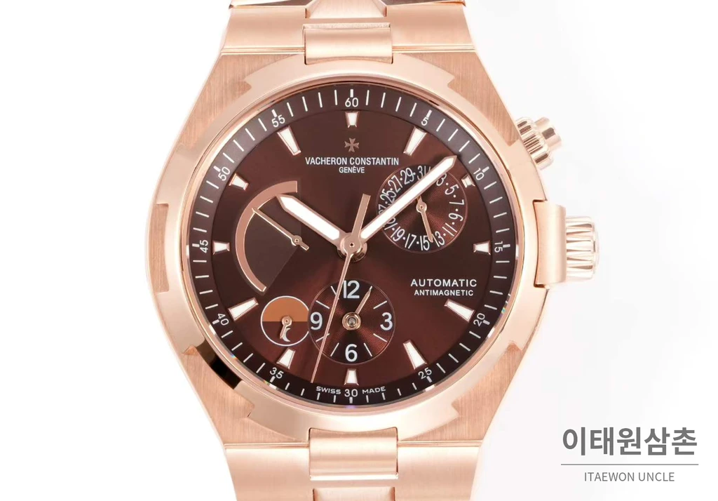 바쉐론콘스탄틴 오버시즈 로즈골드스틸 듀얼타임 브라운다이얼 스틸밴드 오토매틱 42mm
