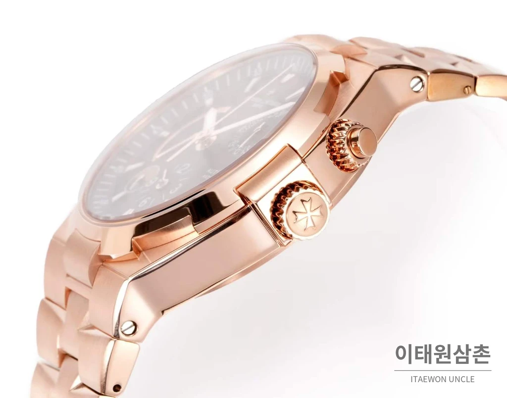 바쉐론콘스탄틴 오버시즈 로즈골드스틸 듀얼타임 브라운다이얼 스틸밴드 오토매틱 42mm