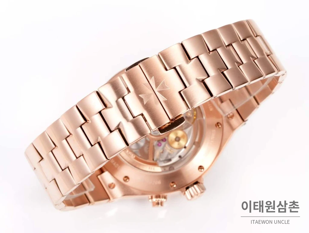 바쉐론콘스탄틴 오버시즈 로즈골드스틸 듀얼타임 브라운다이얼 스틸밴드 오토매틱 42mm