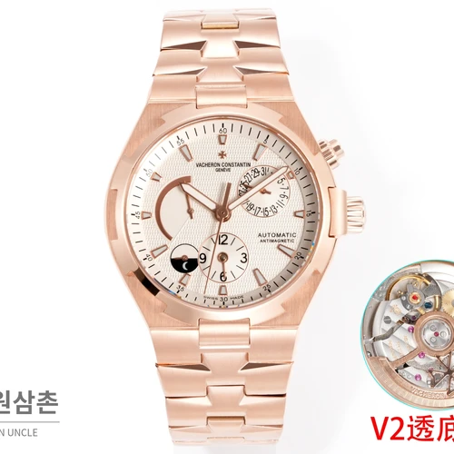 바쉐론콘스탄틴 오버시즈 로즈골드스틸 듀얼타임 아이보리다이얼 스틸밴드 오토매틱 42mm