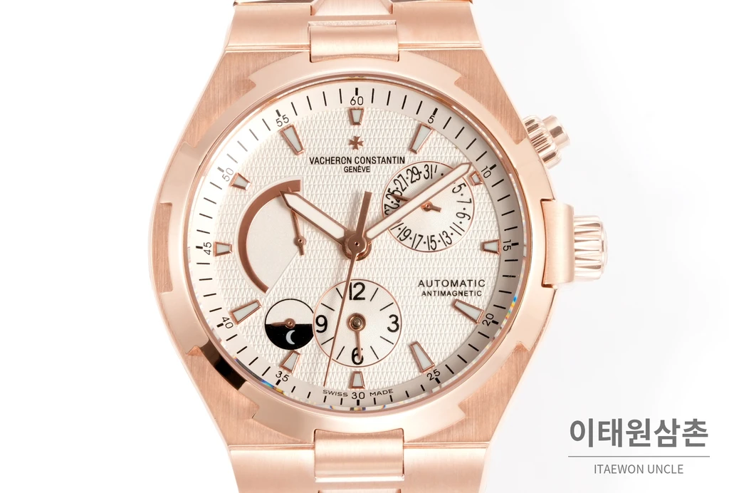 바쉐론콘스탄틴 오버시즈 로즈골드스틸 듀얼타임 아이보리다이얼 스틸밴드 오토매틱 42mm