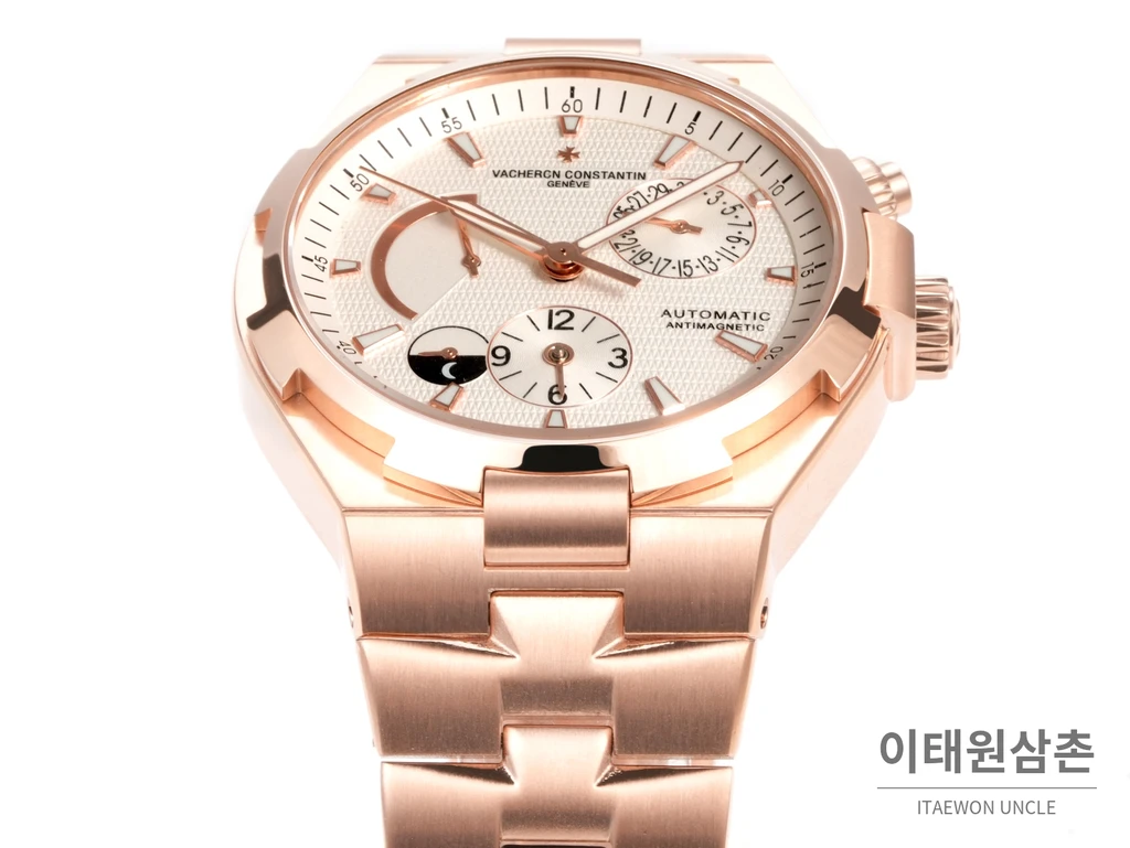 바쉐론콘스탄틴 오버시즈 로즈골드스틸 듀얼타임 아이보리다이얼 스틸밴드 오토매틱 42mm