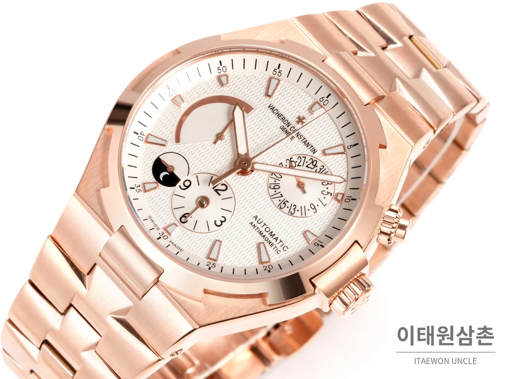 바쉐론콘스탄틴 오버시즈 로즈골드스틸 듀얼타임 아이보리다이얼 스틸밴드 오토매틱 42mm