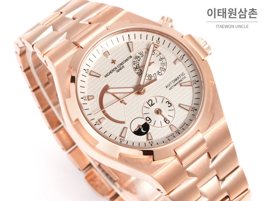 바쉐론콘스탄틴 오버시즈 로즈골드스틸 듀얼타임 아이보리다이얼 스틸밴드 오토매틱 42mm