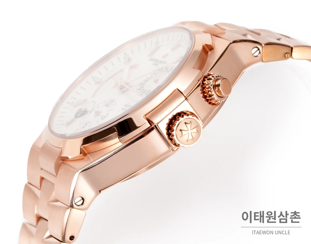 바쉐론콘스탄틴 오버시즈 로즈골드스틸 듀얼타임 아이보리다이얼 스틸밴드 오토매틱 42mm