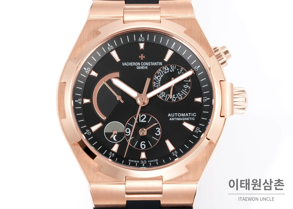 바쉐론콘스탄틴 오버시즈 로즈골드스틸 듀얼타임 블랙다이얼 러버밴드 오토매틱 42mm (2)