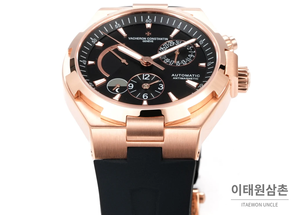 바쉐론콘스탄틴 오버시즈 로즈골드스틸 듀얼타임 블랙다이얼 러버밴드 오토매틱 42mm (2)