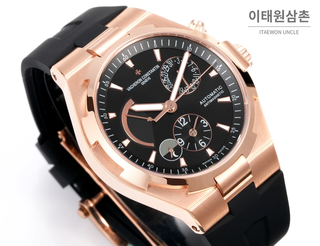 바쉐론콘스탄틴 오버시즈 로즈골드스틸 듀얼타임 블랙다이얼 러버밴드 오토매틱 42mm (2)