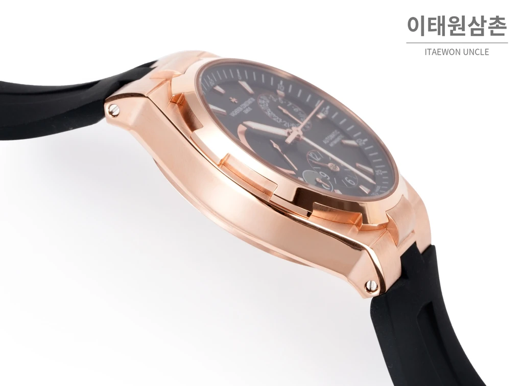 바쉐론콘스탄틴 오버시즈 로즈골드스틸 듀얼타임 블랙다이얼 러버밴드 오토매틱 42mm (2)