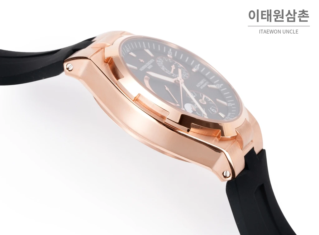 바쉐론콘스탄틴 오버시즈 로즈골드스틸 듀얼타임 블랙다이얼 러버밴드 오토매틱 42mm