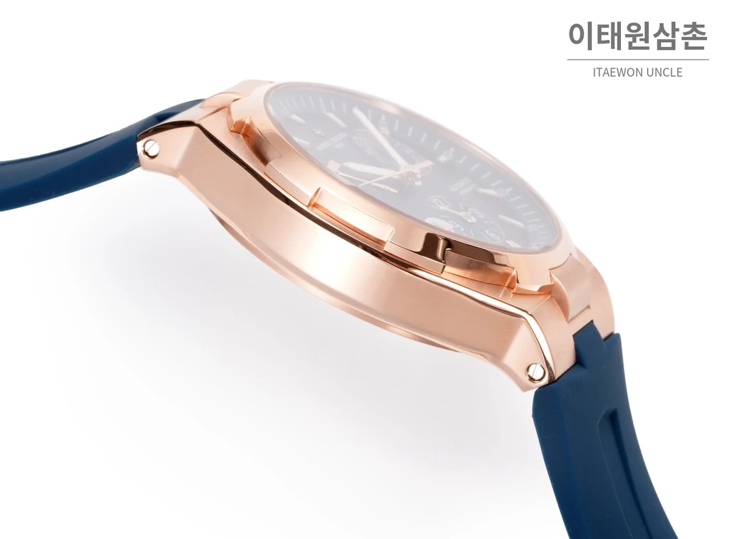 바쉐론콘스탄틴 오버시즈 로즈골드스틸 듀얼타임 네이비다이얼 러버밴드 오토매틱 42mm