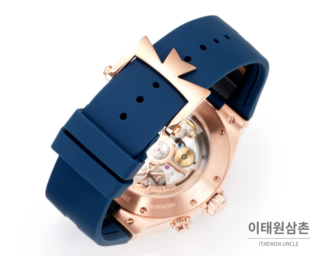 바쉐론콘스탄틴 오버시즈 로즈골드스틸 듀얼타임 네이비다이얼 러버밴드 오토매틱 42mm