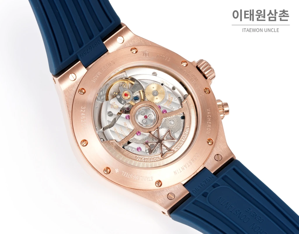 바쉐론콘스탄틴 오버시즈 로즈골드스틸 듀얼타임 네이비다이얼 러버밴드 오토매틱 42mm