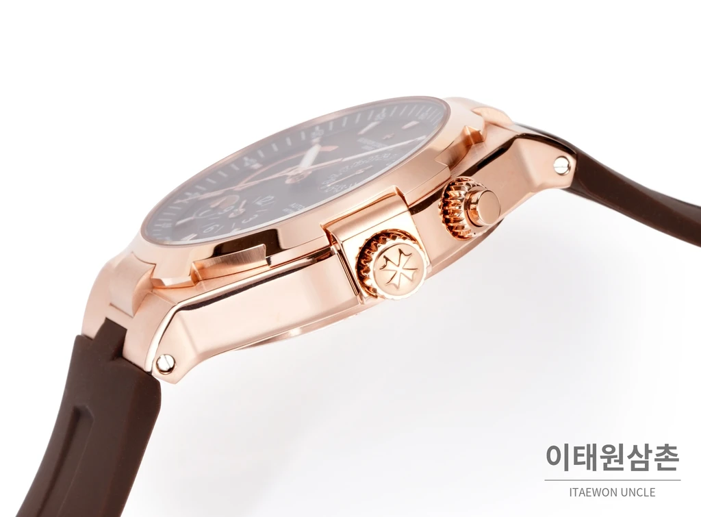바쉐론콘스탄틴 오버시즈 로즈골드스틸 듀얼타임 브라운다이얼 러버밴드 오토매틱 42mm