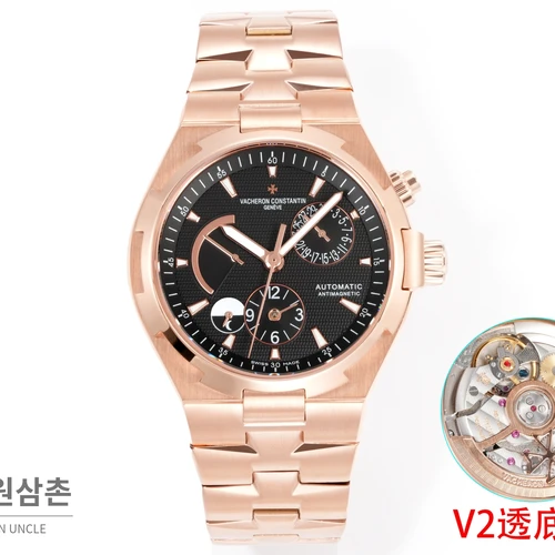 바쉐론콘스탄틴 오버시즈 로즈골드스틸 듀얼타임 블랙다이얼 스틸밴드 오토매틱 42mm (2)