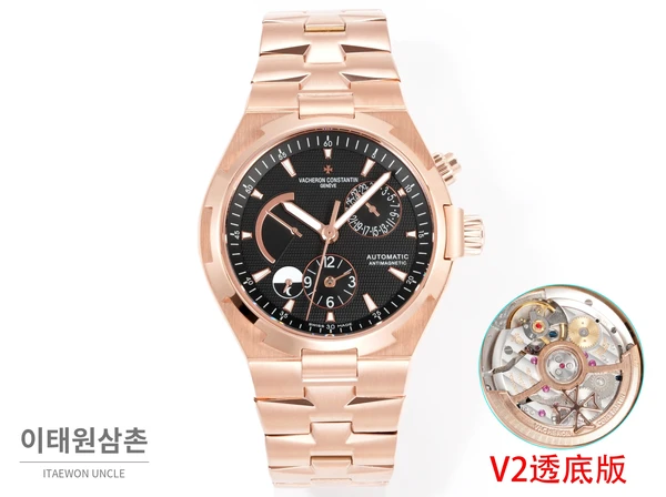 바쉐론콘스탄틴 오버시즈 로즈골드스틸 듀얼타임 블랙다이얼 스틸밴드 오토매틱 42mm (2)