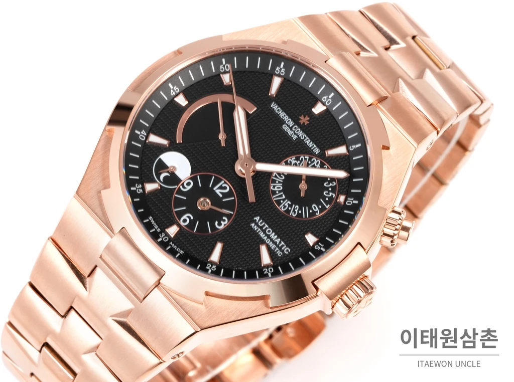 바쉐론콘스탄틴 오버시즈 로즈골드스틸 듀얼타임 블랙다이얼 스틸밴드 오토매틱 42mm (2)