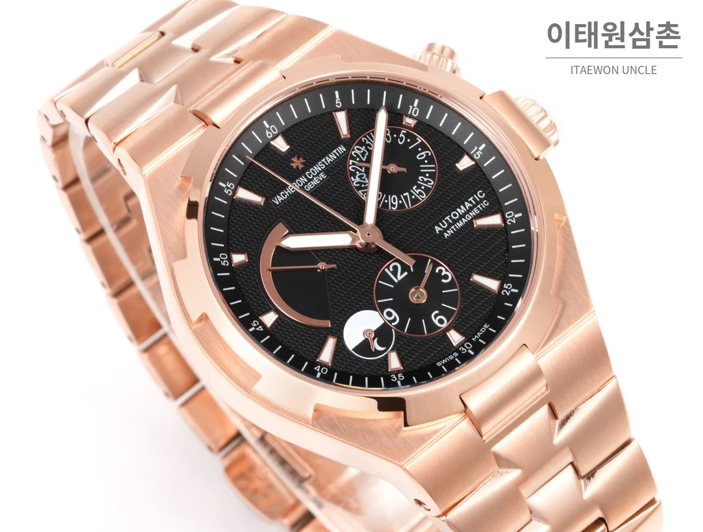 바쉐론콘스탄틴 오버시즈 로즈골드스틸 듀얼타임 블랙다이얼 스틸밴드 오토매틱 42mm (2)