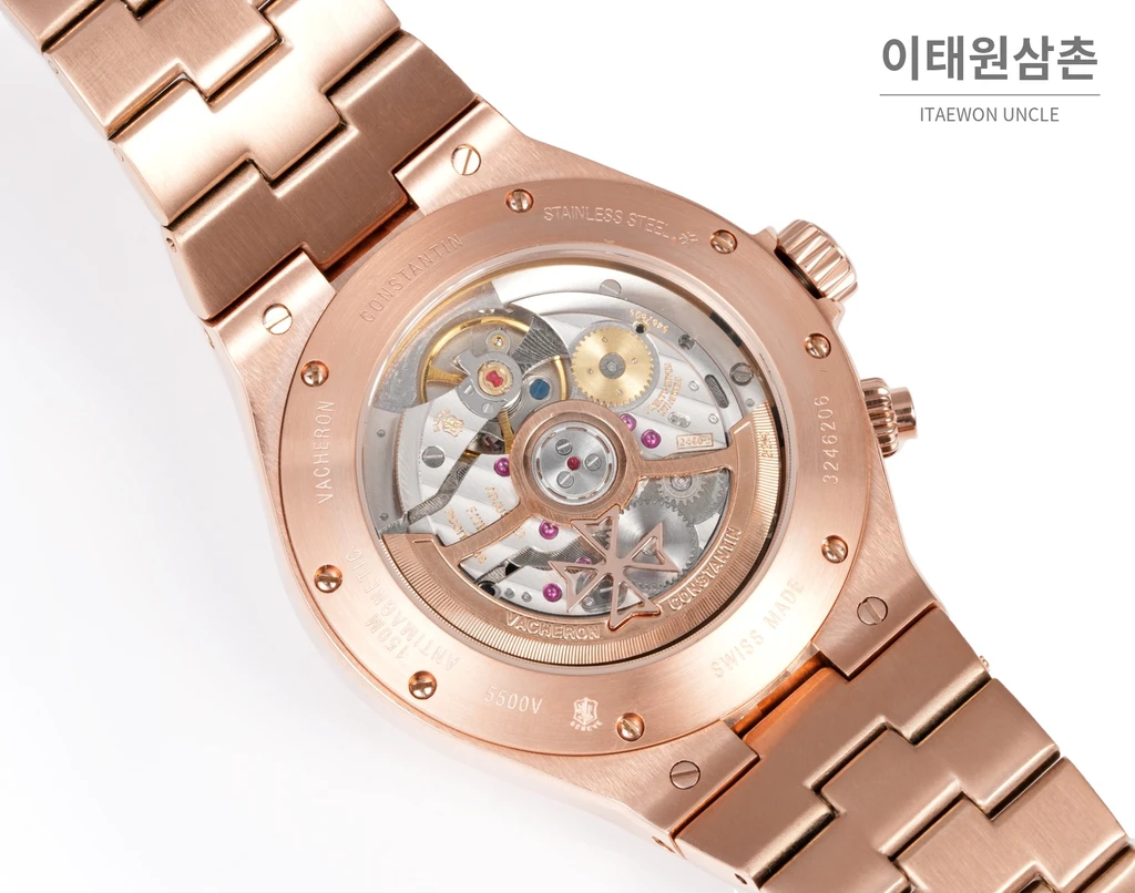 바쉐론콘스탄틴 오버시즈 로즈골드스틸 듀얼타임 블랙다이얼 스틸밴드 오토매틱 42mm (2)