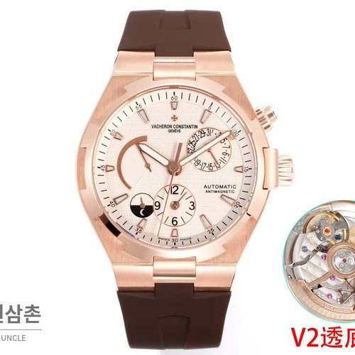 바쉐론콘스탄틴 오버시즈 로즈골드스틸 듀얼타임 아이보리다이얼 러버밴드 오토매틱 42mm
