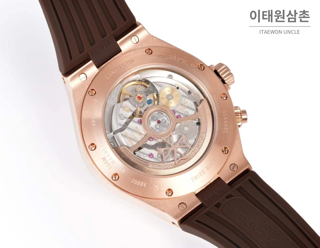 바쉐론콘스탄틴 오버시즈 로즈골드스틸 듀얼타임 아이보리다이얼 러버밴드 오토매틱 42mm