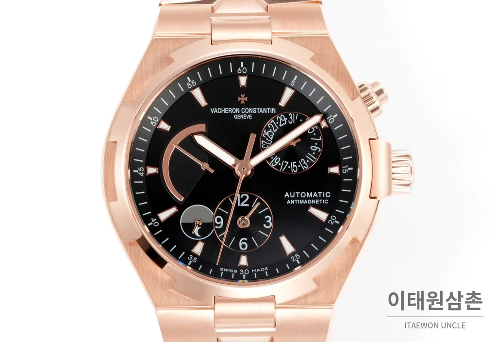 바쉐론콘스탄틴 오버시즈 로즈골드스틸 듀얼타임 블랙다이얼 스틸밴드 오토매틱 42mm
